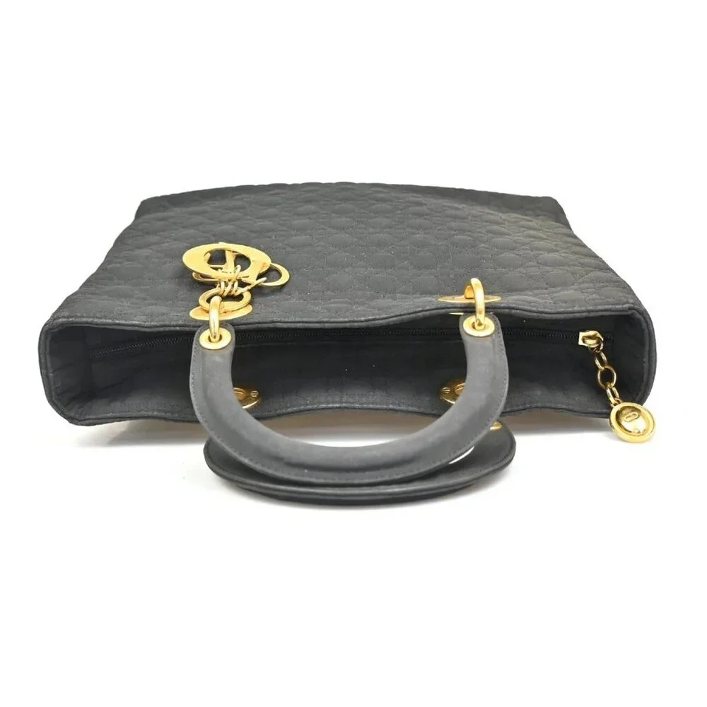 CHRISTIAN DIOR Logo Lady Cannage Hand Bag Nylon Leather Black GHW Italy 76ZA109 - Picture 5 of 16